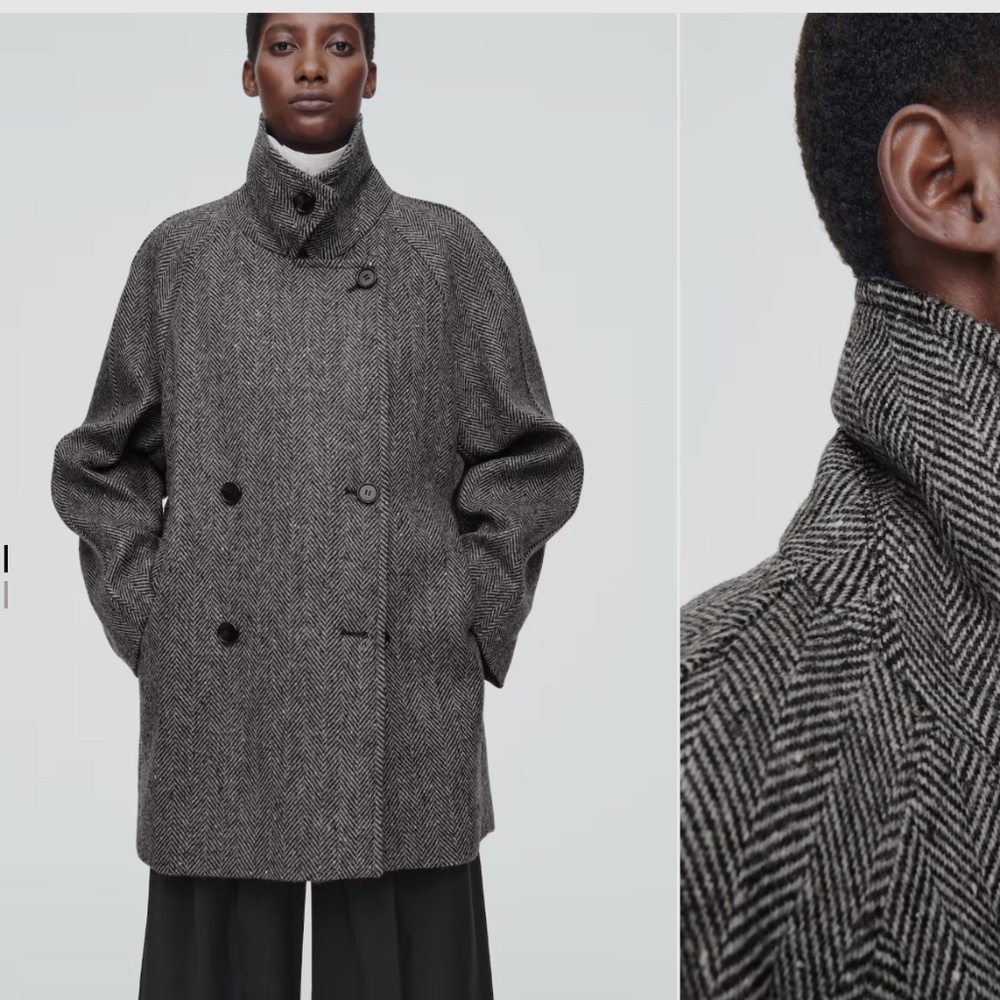 COS Herringbone Oversized Double-Breasted Wool Pea Coat